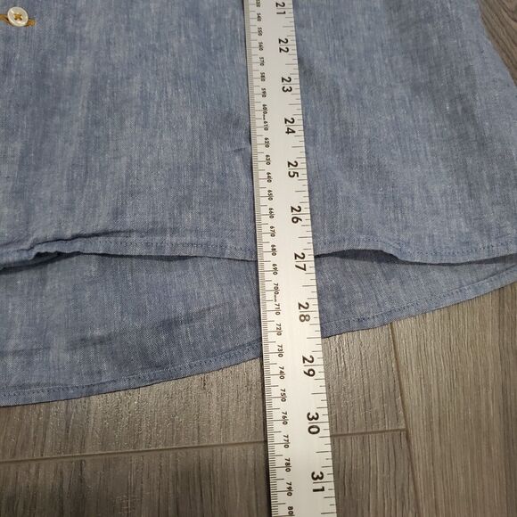 Barbour Linen Button Down Shirt Mens M Blue Short Sleeve Business Casual Coastal - Picture 5 of 8